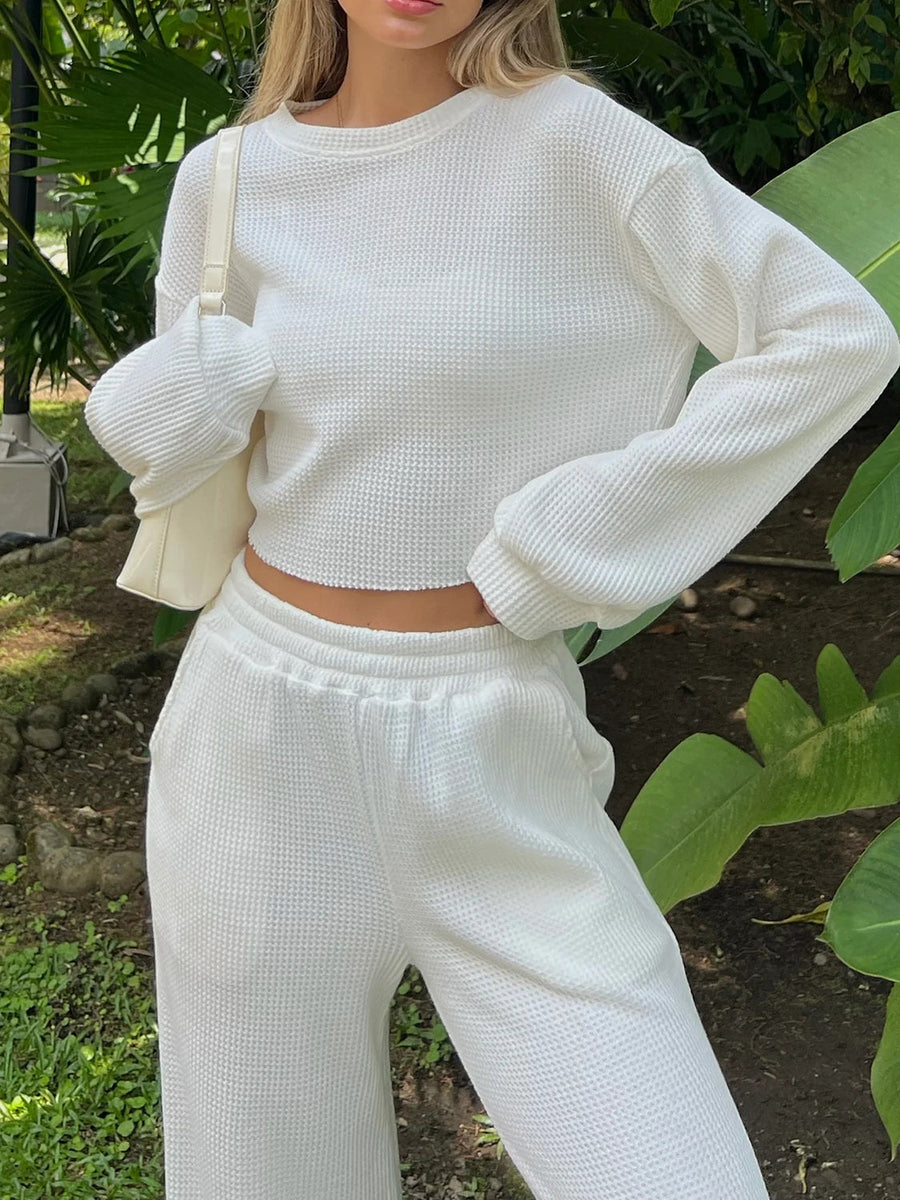 Waffle-Knit 2 Piece Lounge Set 2