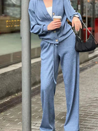 Button Up Relaxed Fit 2-Piece Lounge Set 4
